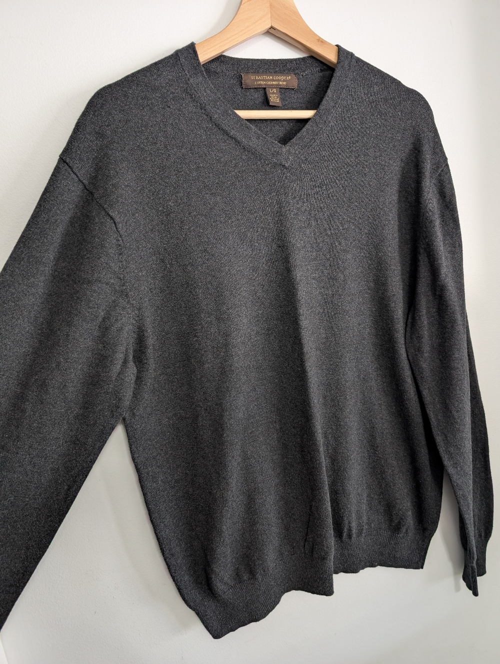 Sebastian Cooper Large Sweater Black Grey Long Sleeve Cotton Cashmere V-neck